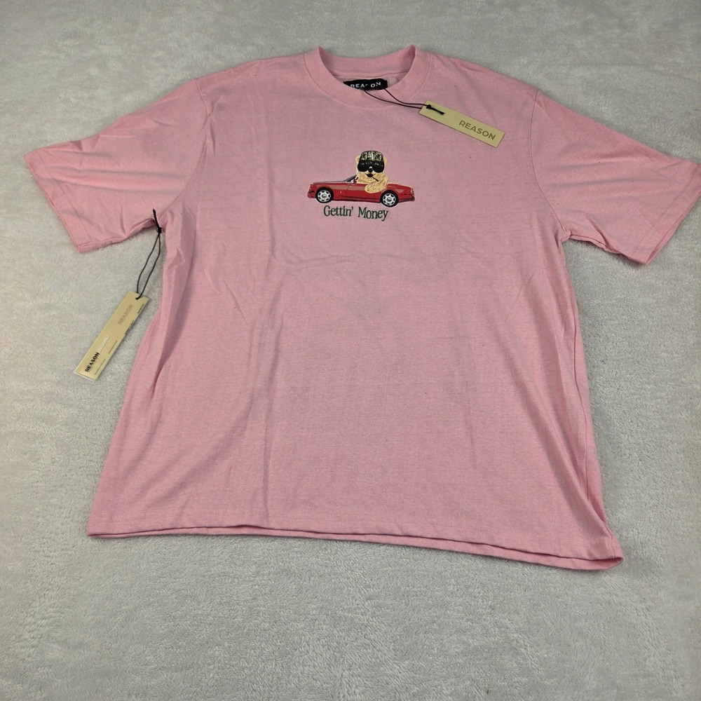 Reason Brand Mens Pink Gettin Money Bear Graphic T-Shirt One Of A Kind Large NEW
